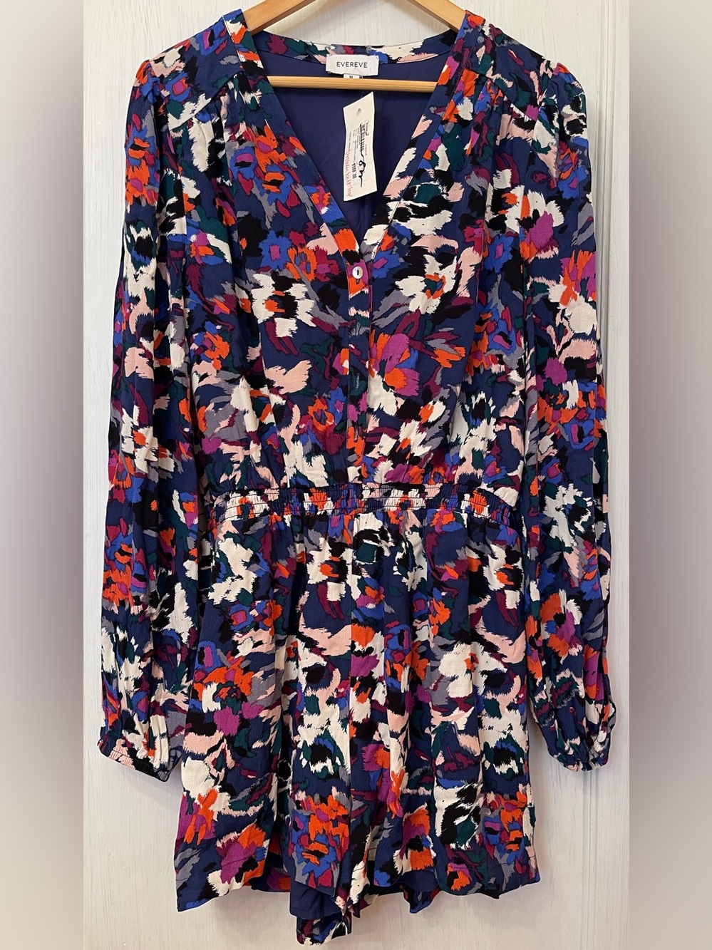 Evereve Multicolor Floral V-Neck Romper with Navy Base